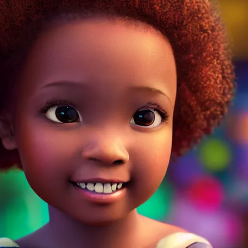 Prompt: stunning, coherent, impressive, detailed still of happy black little girl in school, follow shot, 3d, in the style of pixar, comic book style, 3d, highly detailed, sharp focus, bokeh, depth of field, 16k resolution, Unreal Engine 5, coherent, cinematic lighting, photorealistic, by Zhang Jingna