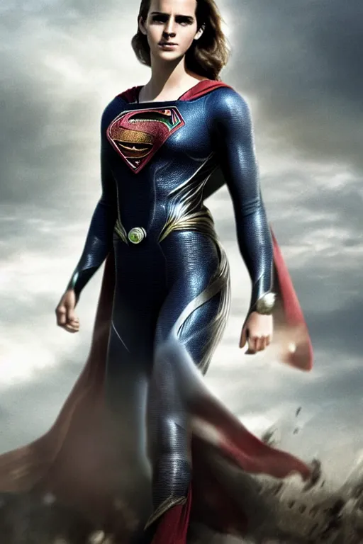 Prompt: a fancy close up of Man of Steel cast as Emma Watson by Greg Rutkowski, full body shot