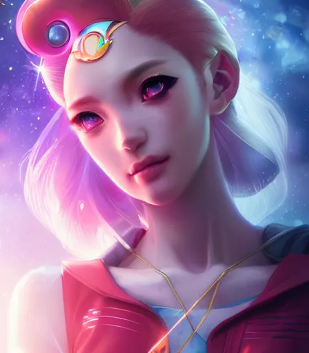 Prompt: beautiful portrait of the cyberpunk goddess Sailor Moon , character design by charlie bowater, ross tran, artgerm, and makoto shinkai, detailed, soft lighting, rendered in octane