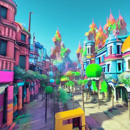 Prompt: colorful fantasy city, unreal engine