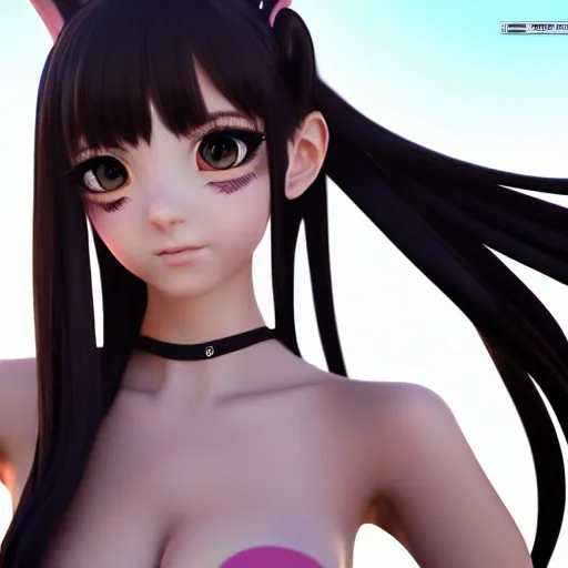 Prompt: bunny girl render as a very beautiful 3d anime girl, hot petite, long braided black hair, hazel eyes, full round face, short smile, cinematic lightning, medium shot, mid-shot, highly detailed, trending on Artstation, Unreal Engine 4k, cinematic wallpaper