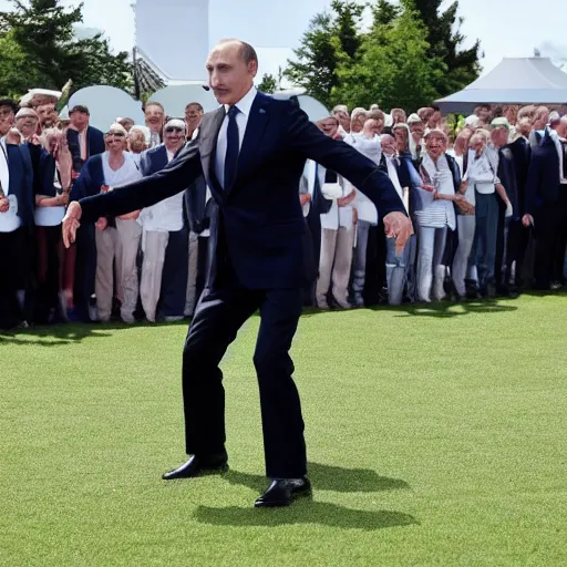 Image similar to vladimir putin dancing at g 7 summit central stage