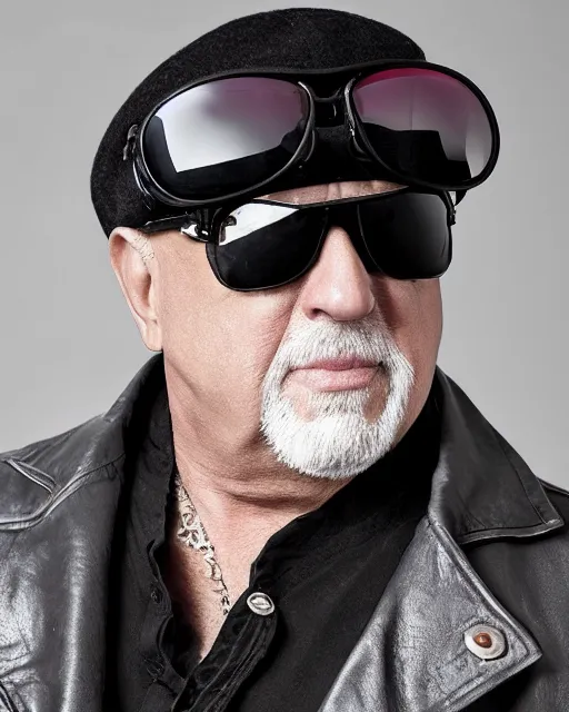 Prompt: headshot of billy joel wearing a leather cap and aviator goggles, he is also wearing an a 2 flight jacket, a long red silk scarf is wrapped around his neck, he has a 5 o'clock shadow, a crazed angry look on his face
