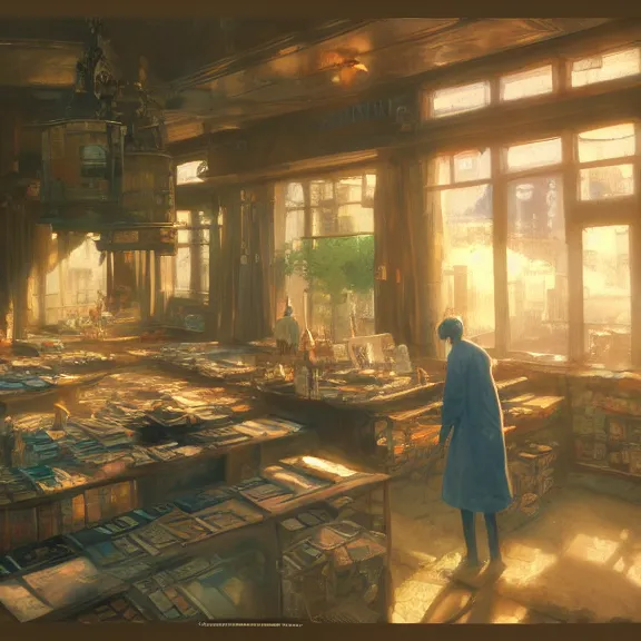 Image similar to coin shop, painting by craig mullins, octane rendering, soft morning lighting, wide angle lens, in the style of hayao miyazaki, trending on artstation,