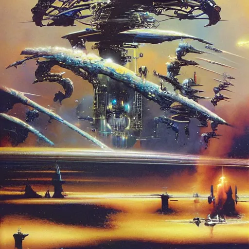 Image similar to Michael Whelan, John Harris, David Hardy, John Berkey, Chris Foss, Chris Moore, Vincent Di Fate, Jim Burns