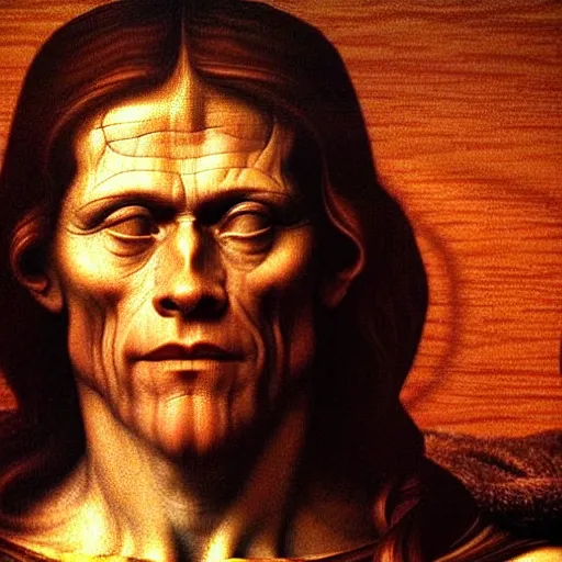 Image similar to Willem Dafoe as God, by Da Vinci and Michaelangelo, soft lighting, hyper detailed, 8k