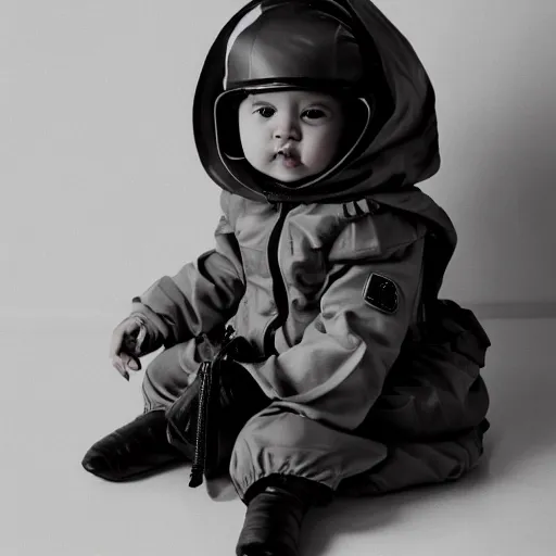 Prompt: baby with a bomb suit on