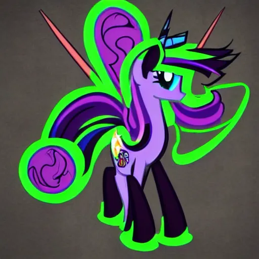 Prompt: my little pony corrupted by evil dark magic, black ooze, oil like flowing, evil magic