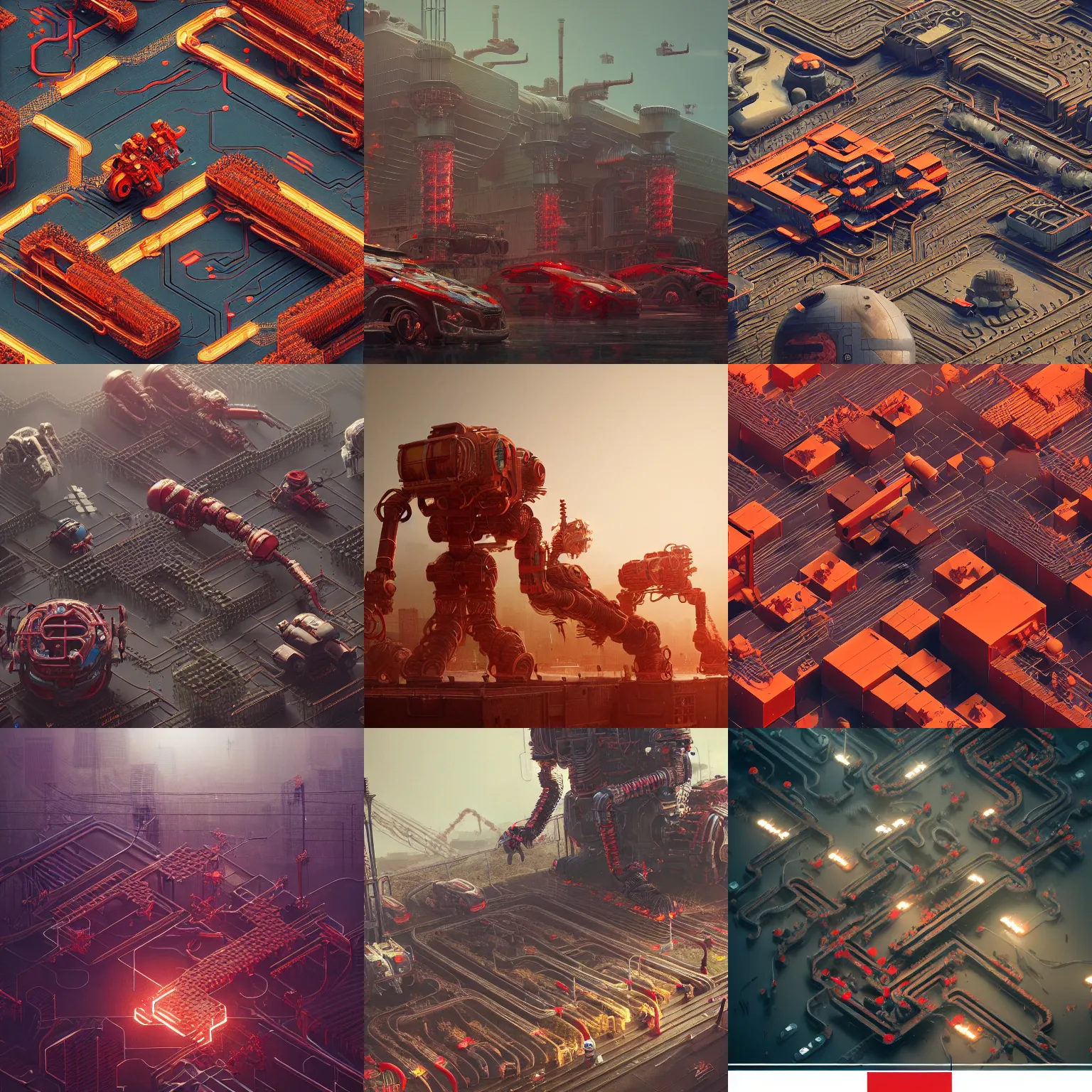 Prompt: factorio, intricate artwork by tooth wu and wlop and beeple. octane render, trending on artstation, greg rutkowski very coherent symmetrical artwork. cinematic, hyper realism, high detail, octane render, 8 k, red and black tones