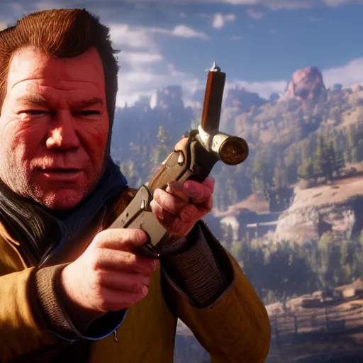 Image similar to william shatner stars as arthur morgan in the playstation 4 video game red dead redemption 2, beautiful screenshot