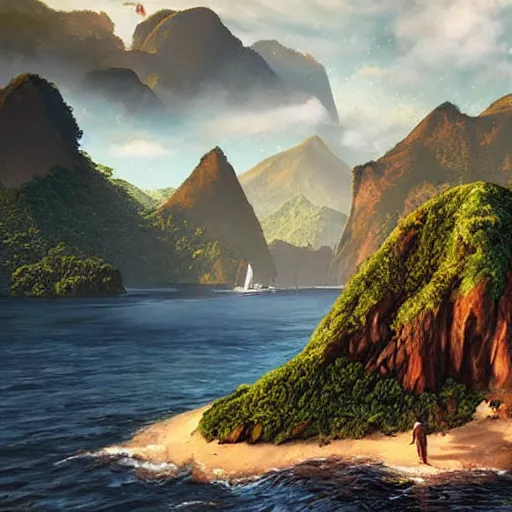 Image similar to uncharted 4 island, painting