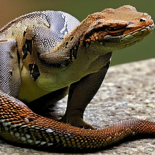 komodo dragon eating snake