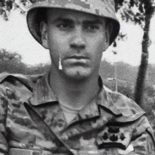 Prompt: jordan peterson in military uniform, military photo, vietnam war