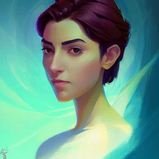 Prompt: portrait of a beautiful short haired woman, maya ali mage, gloomhaven, dynamic lighting, gaudy colors, octane render aesthetic, matte painting concept art, official fanart behance hd artstation by jesper ejsing, by rhads and makoto shinkai and lois van baarle and ilya kuvshinov and rossdraws