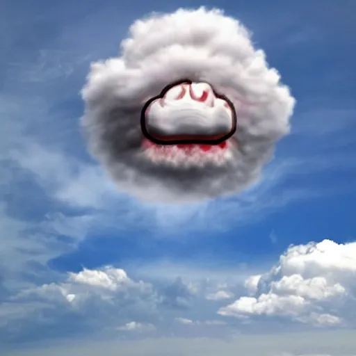 Prompt: a cloud with an angry realistic face made by cloud on it