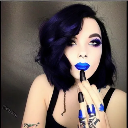 Image similar to beautiful girl black lipstick blue hair