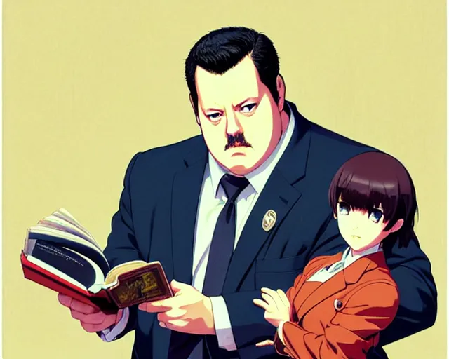 Image similar to paul blart, reading book | very very anime!!!, fine - face, audrey plaza, realistic shaded perfect face, fine details. anime. realistic shaded lighting poster by ilya kuvshinov katsuhiro otomo ghost - in - the - shell, magali villeneuve, artgerm, jeremy lipkin and michael garmash and rob rey