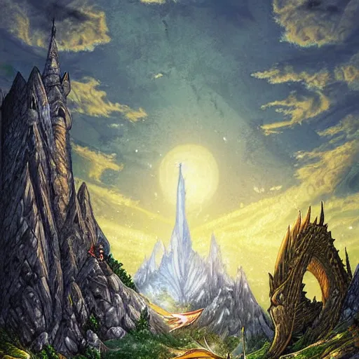 epic fantasy landscape. towers, castles, and dragons. | Stable ...