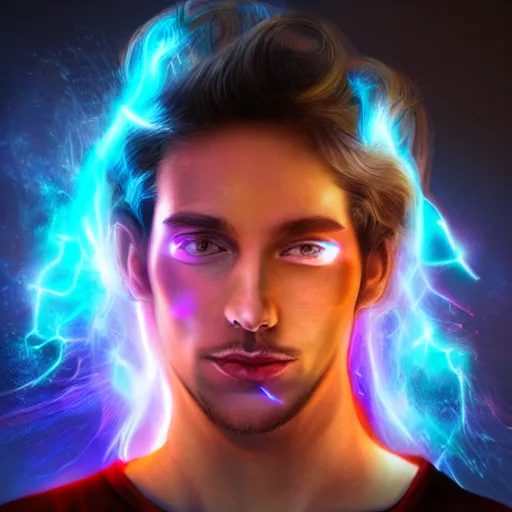 Image similar to a male wizard, glowing, frontal view, cool looking, photoshop