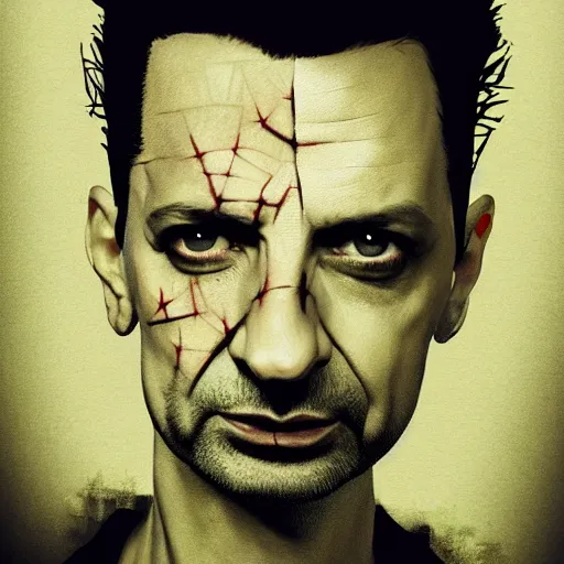 Prompt: portrait of dave gahan as a young zombie with cuts on it's face, 7 days to die zombie, fine art, award winning, intricate, elegant, sharp focus, cinematic lighting, highly detailed, digital painting, 8 k concept art, art by guweiz and z. w. gu and alex konstad and brom, masterpiece, 8 k