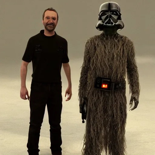 Prompt: hyperrealistic image of matt stone standing next to trey parker in the film starwars, stunning 3 d render, inspired by istvan sandorfi & greg rutkowski & unreal engine, perfect facial symmetry, dim volumetric cinematic lighting, 8 k octane comprehensive render, extremely hyper - detailed, incredibly lifelike attributes, intricate, real flesh texture, masterpiece, artstation, stunning,