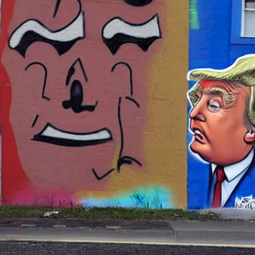 Prompt: graffiti on wall of donald trump caricature