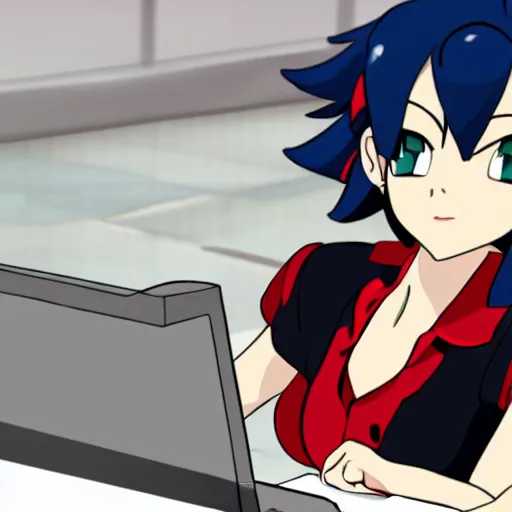 Prompt: ryuko matoi working with the computer