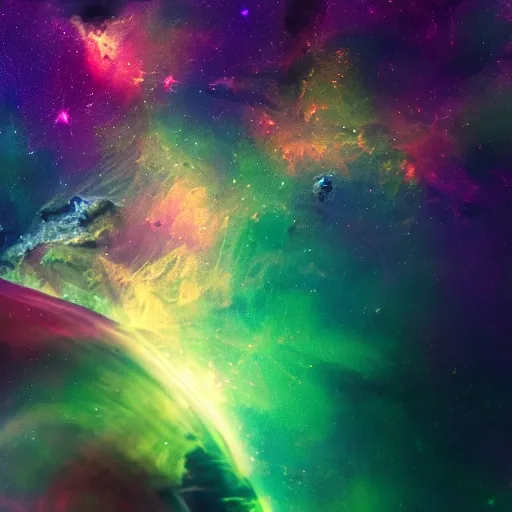 Image similar to side profile of an astronaut without his visor up, floating in space, close up, in a nebula, digital art