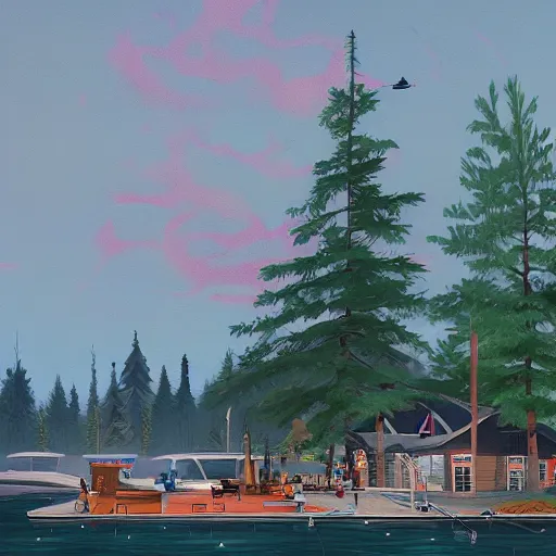 Image similar to yachting club by simon stalenhag