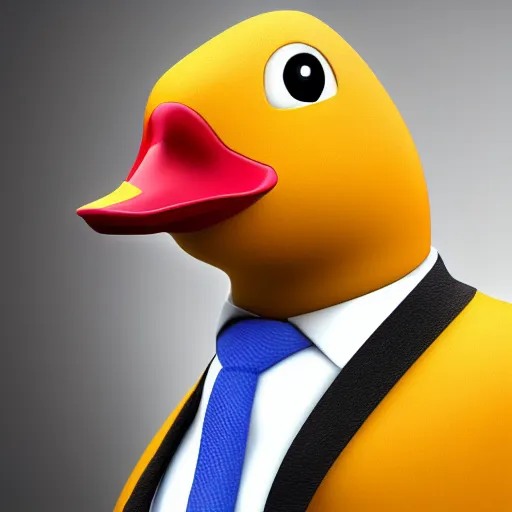 Image similar to a high detail photo of an antropomorphic duck wearing a suit, trending on artstation