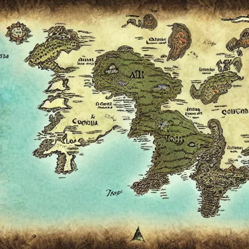 Image similar to fantasy world map, tolkien, high quality, high resolution