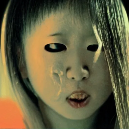 Prompt: a japanese horror movie from the 90's featuring a scary female ghost