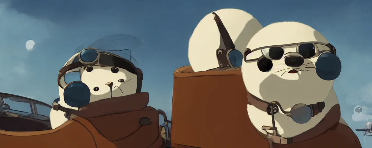 Prompt: baby harp seal dressed as a pilot from the 1 9 3 0 s, atey ghailan, goro fujita, studio ghibli, rim light, soft daytime lighting, clear focus, very coherent