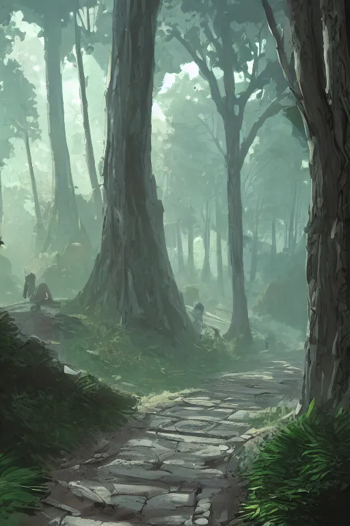 Image similar to sandy path leads to a dungeon in a forest, Artstation