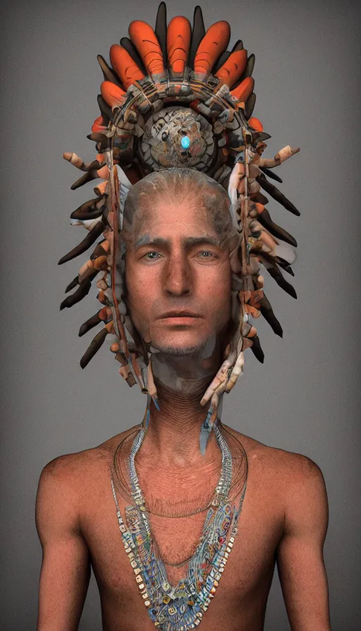 Image similar to portrait of a digital shaman, with 3 d render