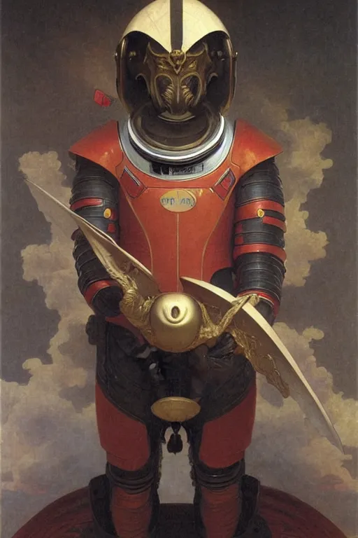 Image similar to portrait of a astronaut is a chinese dragon in armor and helmet, majestic, solemn, by bouguereau