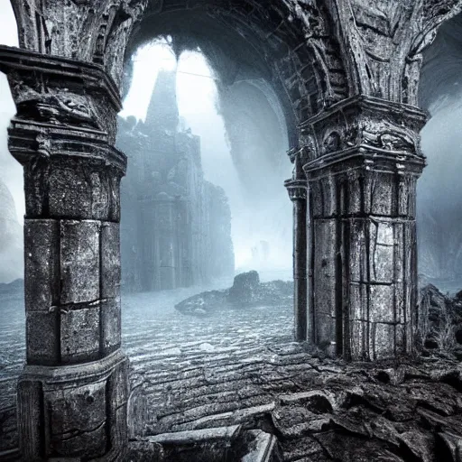 Prompt: hyperrealistic photograph of the haunted ruins of the black castle, dim volumetric lighting, 8 k, octane beautifully detailed render, extremely hyper detailed, intricate, epic composition, cinematic lighting, masterpiece, trending on artstation, very very detailed, stunning, hdr, smooth, sharp focus, high resolution, award, winning photo, dslr, 5 0 mm