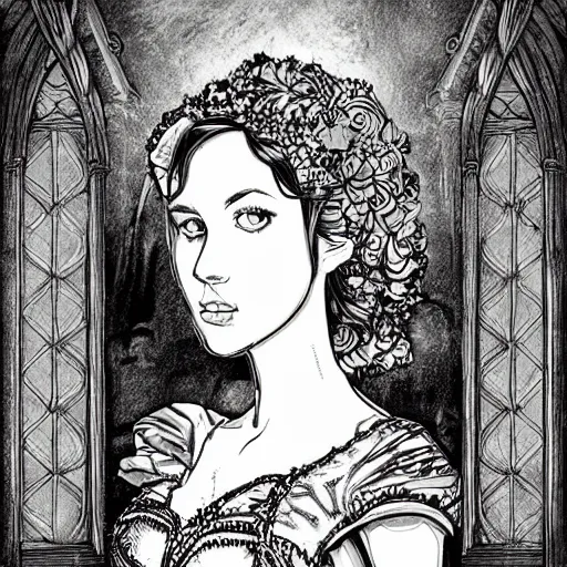 Image similar to portrait portrait of a princess in the castle setting of a girl in the castle of the wilds in the castle - handsome, dramatic style of flower illustration, head sculpted out of wood