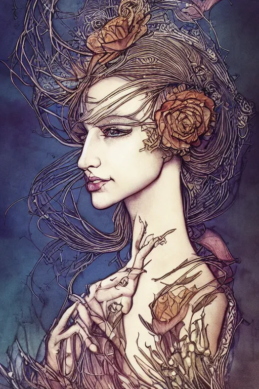 Prompt: portrait of beautiful gazellefolk princess, in the style of Greg Broadmore and Arthur Rackham,trending on artstation, light lighting side view,digital art,surrealism ,macro,blueprint ,vaporwave ,