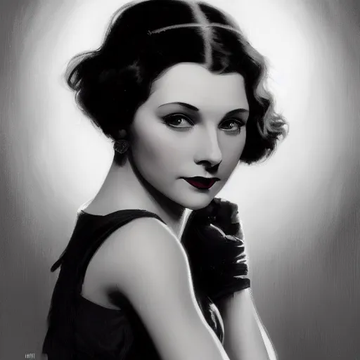 Image similar to a closeup portrait of a young vivian leigh, 1 9 2 0 s, femme fatale, gorgeous view, night, film noir, eerie, high detail, sharp, masterpiece by artgerm and greg rutkowski and alphonse mucha, digital art, trending on artstation