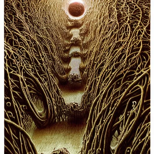 Image similar to organic cyborg alien skeleton alien centipede dark planet style of peter gric Lovecraftian zdzislaw beksinski surrealism poster art