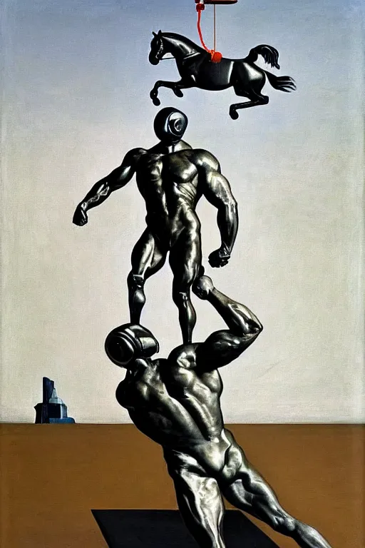 Image similar to bodybuilder in an astronaut helmet lifts a statue of a horse, highly detailed painting by francis bacon, edward hopper, adrian ghenie, gerhard richter, and james jean soft light 4 k,