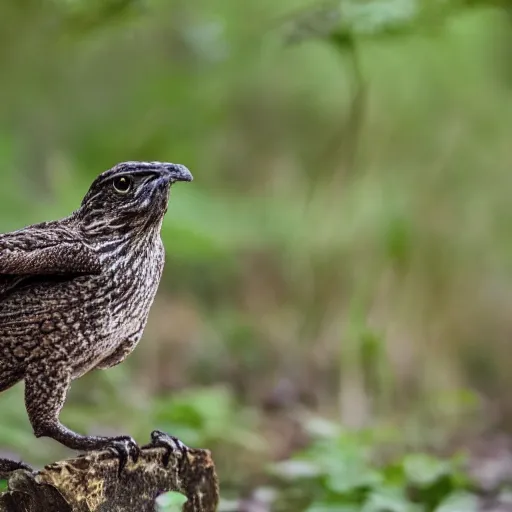 Prompt: human! nightjar werecreature, photograph captured at woodland creek