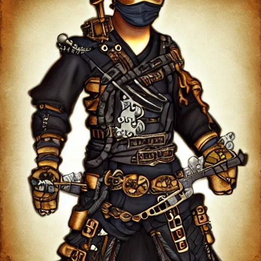 Image similar to a ninja with steampunk details.