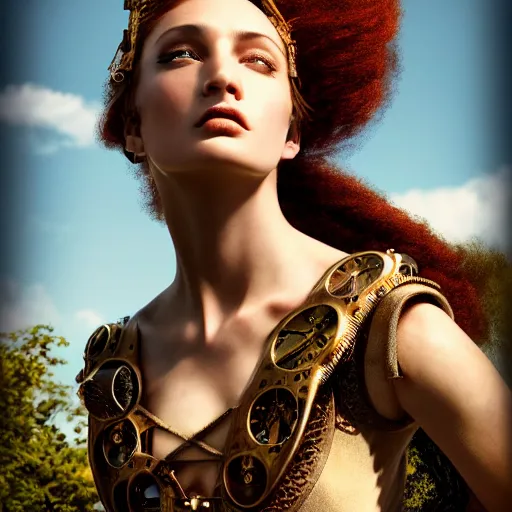 Prompt: photographic portrait of a stunningly beautiful steampunk renaissance female in strong sunshine, contemporary fashion shoot, by edward robert hughes, annie leibovitz and steve mccurry, david lazar, jimmy nelsson, breathtaking, 8 k resolution, extremely detailed, beautiful, establishing shot, artistic, hyperrealistic, beautiful face, octane render