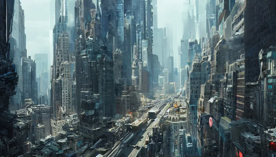 Image similar to movie set of sci - fi movie in new york city, hyperdetailed, artstation, cgsociety, 8 k