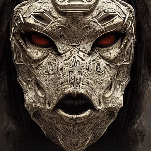 Prompt: Very very very very highly detailed epic photo of face with rhinoceros venetian mask, intricate, dystopian, sci-fi, extremely detailed, digital painting, artstation, concept art, smooth, sharp focus, illustration, intimidating lighting, incredible art by Artgerm and Vincent di Fate