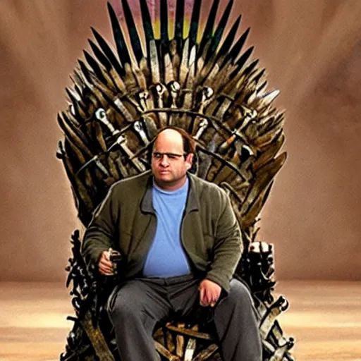 Image similar to George Costanza sitting on the iron throne from Game of Thrones