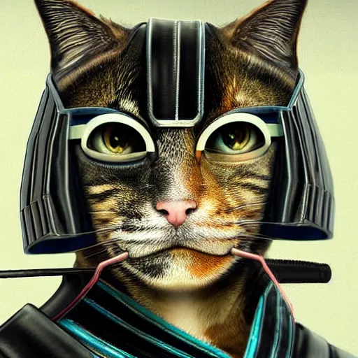 Prompt: Renovatio portrait cat samurai cyberpunk, high detail, high modernization, ultra mega super hyper realistic