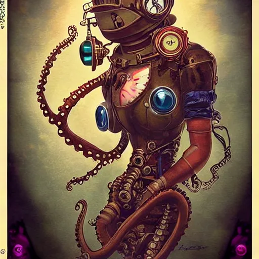 Image similar to lofi underwater bioshock steampunk selfie, octopus, Pixar style, by Tristan Eaton Stanley Artgerm and Tom Bagshaw.